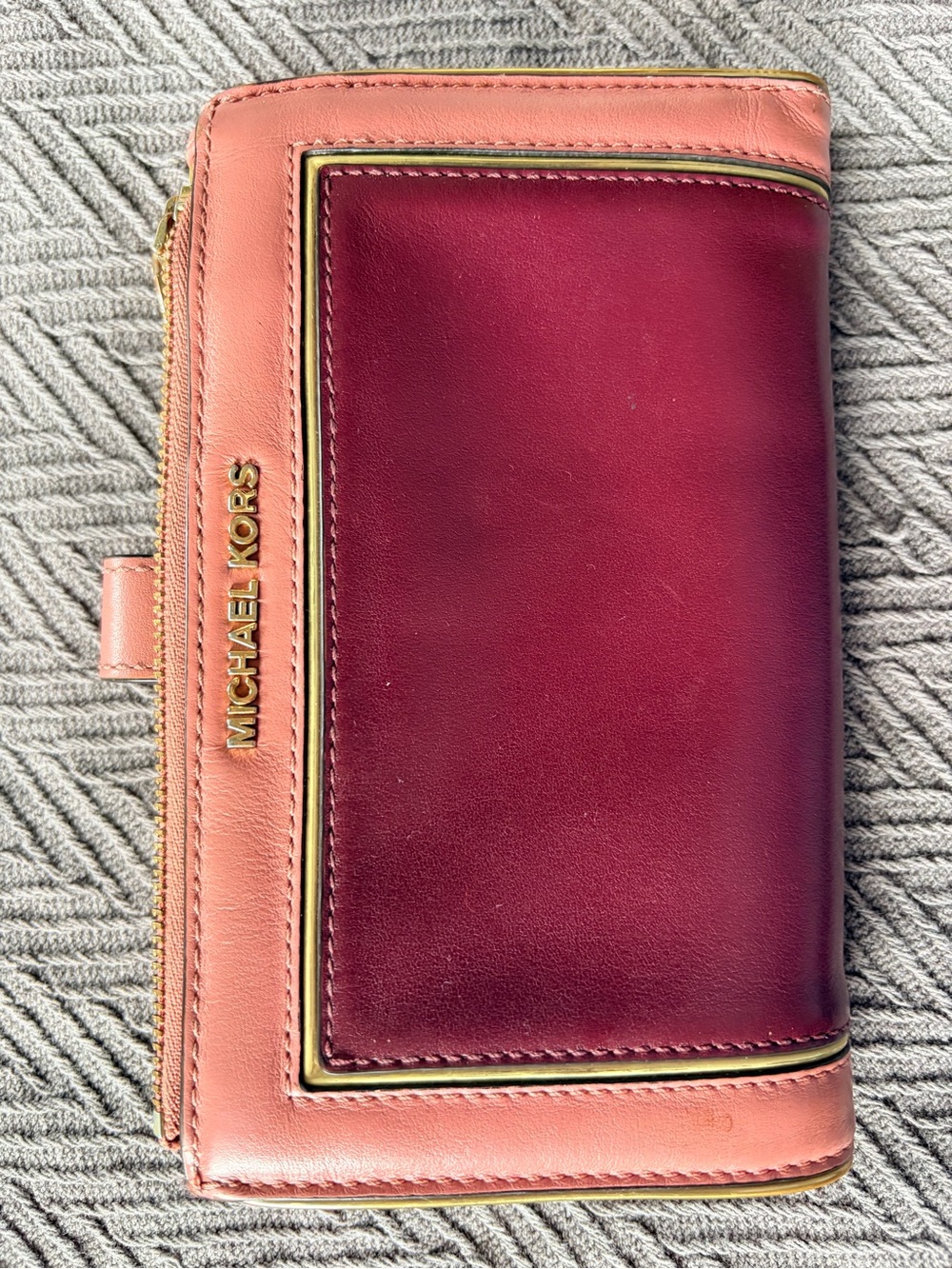 Michael Kors Two-Tone Leather Wallet - Rose & Burgundy